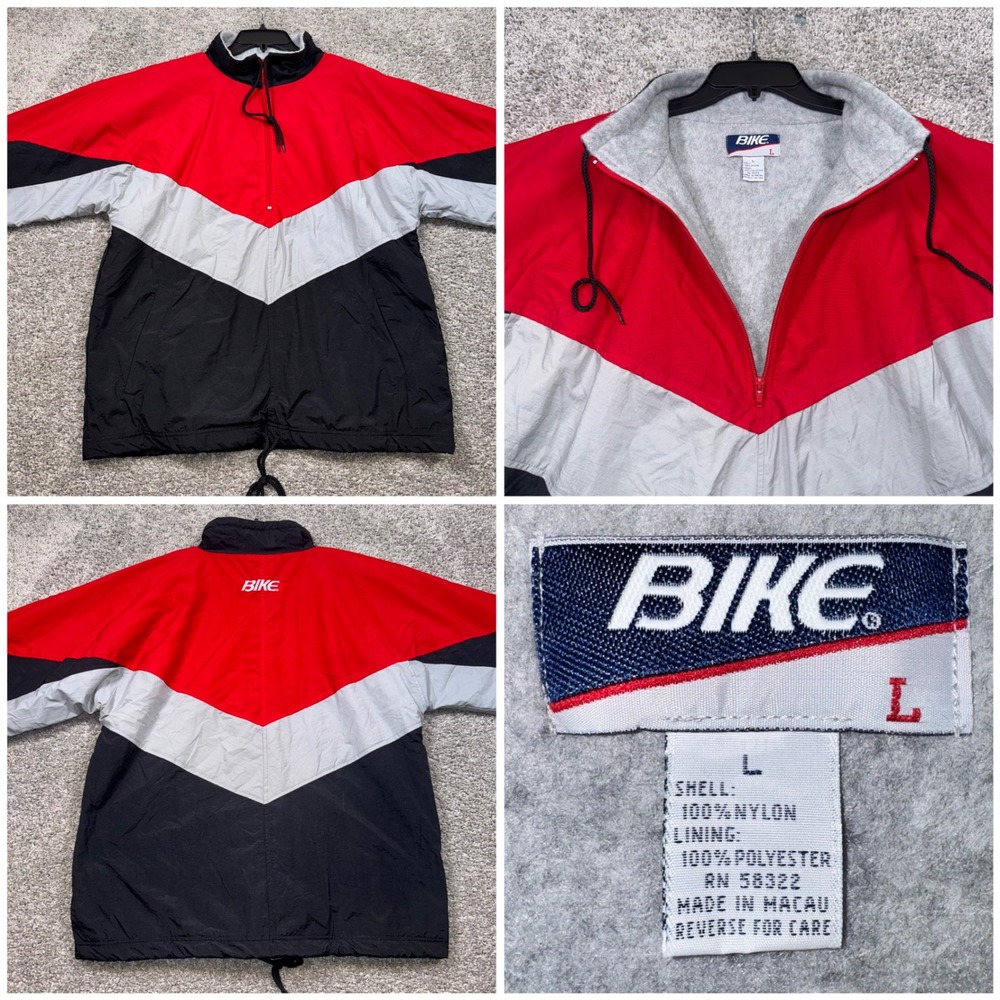 Vintage BIKE Windbreaker Mens Colorblock Chevron Red White Black Large EXCELLENT